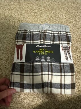 NEW Eddie Bauer Brown, Cream & Gray Plaid Flannel Pants - 2-Pack